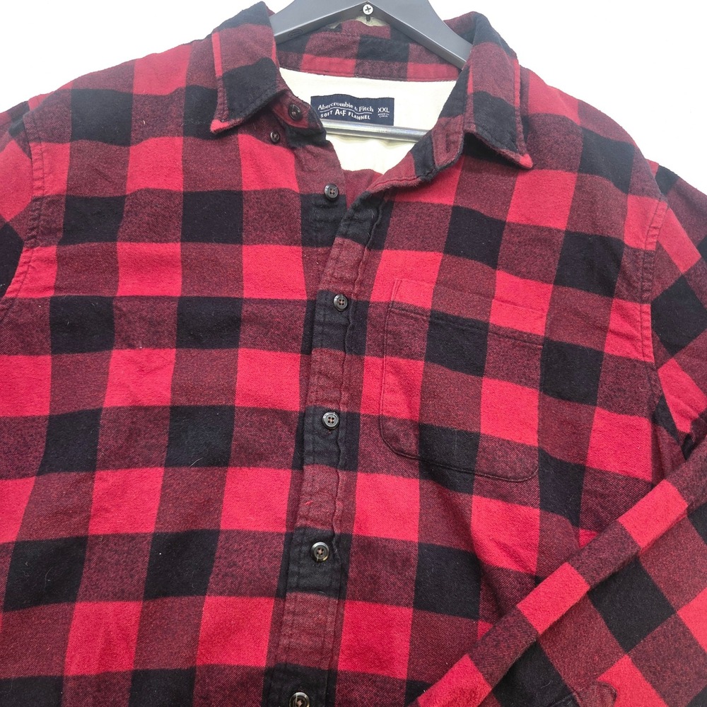 Abercrombie & Fitch Mens XXL Red Black Buffalo Plaid Soft Flannel Button Shirt